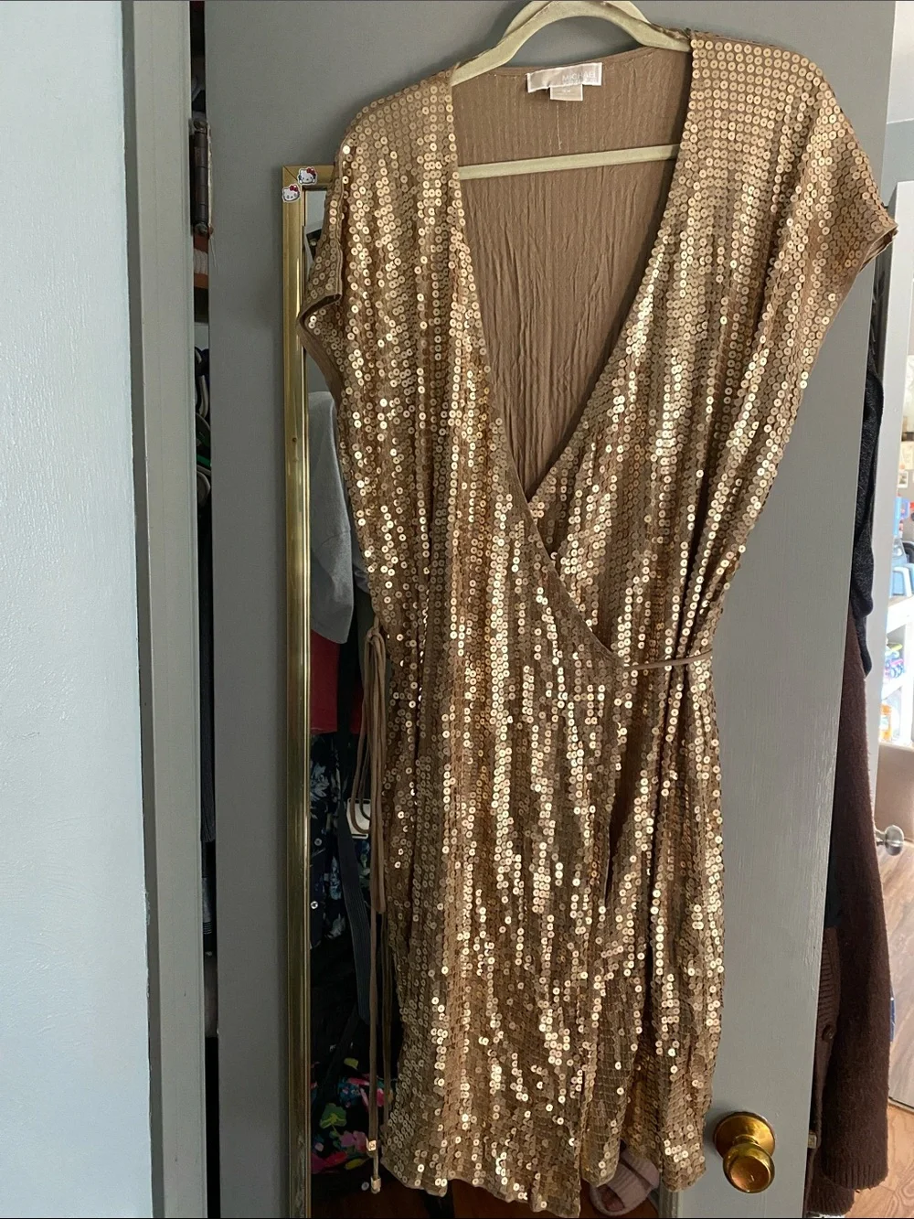 Michael Kors Gold Sequin Wrap Mini Dress